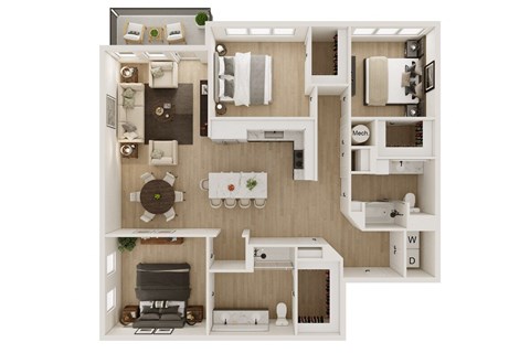 Floor plan for 3 beds, 2 baths, 1507 sqft